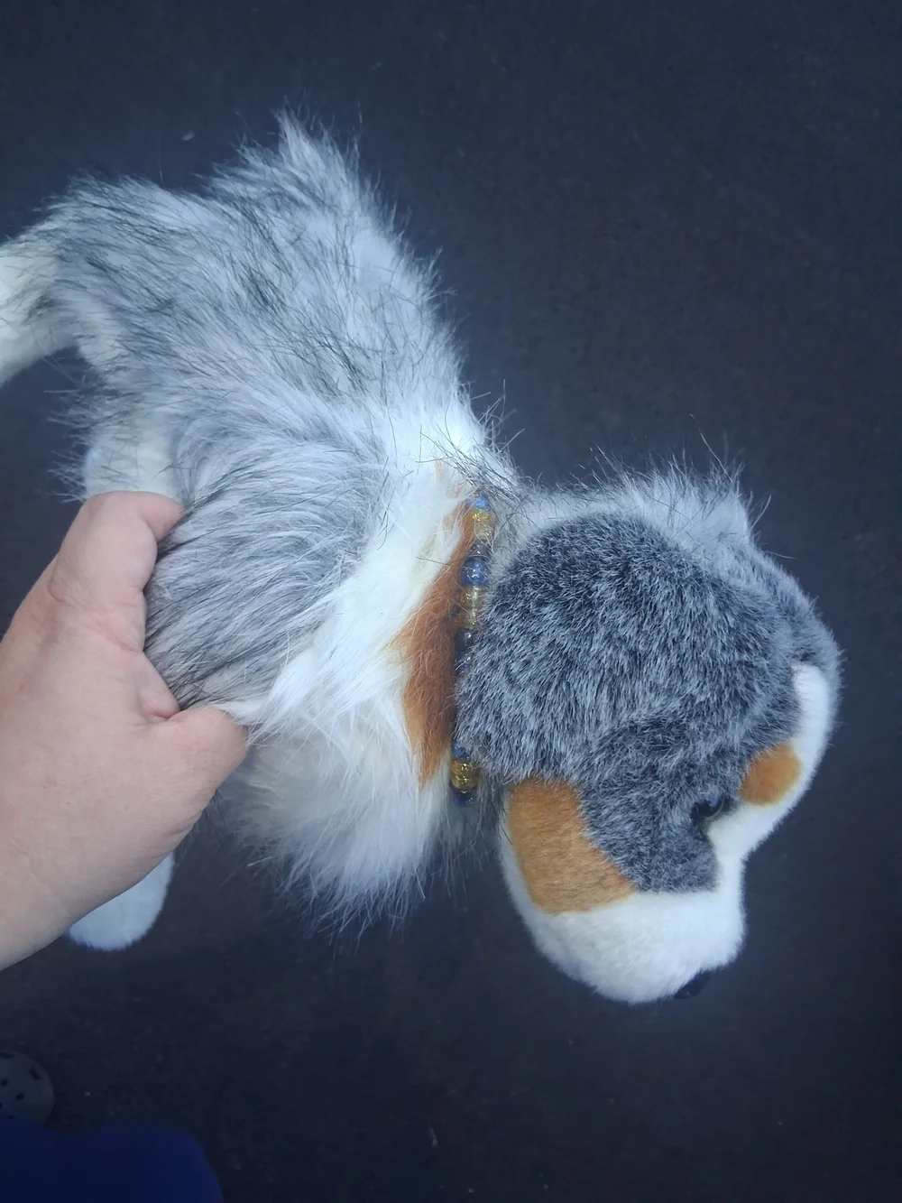 Plush Tri-Color Dog Toy - Soft Grey, White & Brown